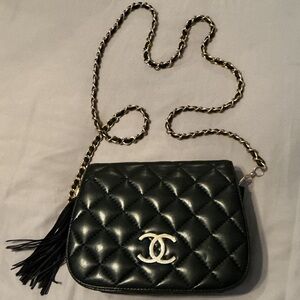 Elegant Black Quilted double flap Crossbody Bag